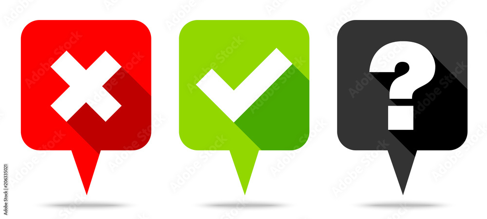 Speech Bubbles Check Marks & Question Red/Green/Black Speech Bubbles Check Marks & Question Red/Green/Black