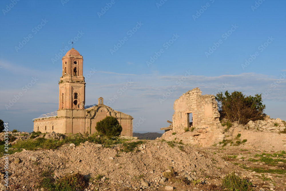 Sant Pere Church in Poble Vell de Corbera de Ebro, Tarragona province, Catalonia, Spain (damaged in the Spanish Civil War1936-1939)