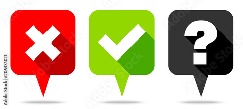 Speech Bubbles Check Marks & Question Red/Green/Black