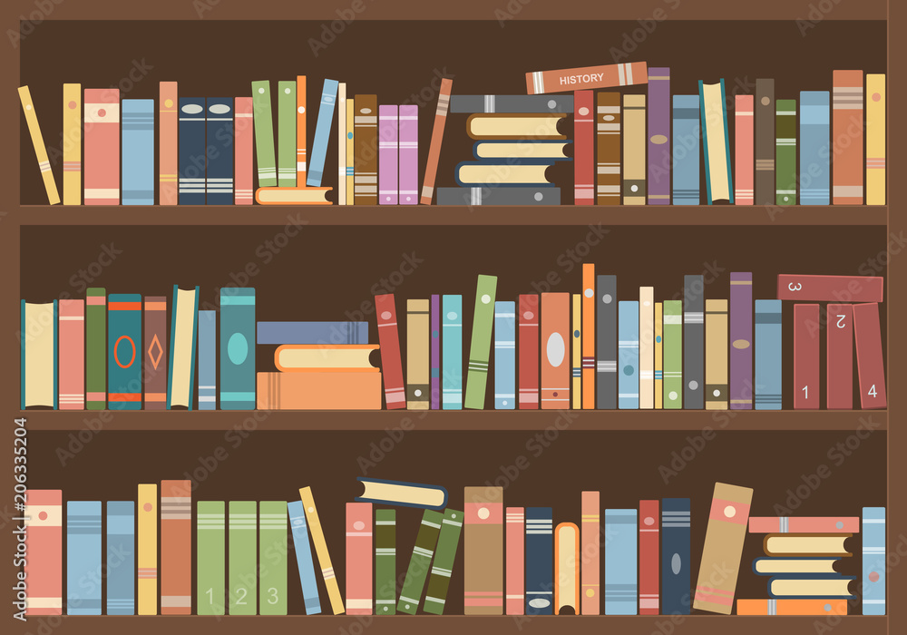 Books in bookcase. Library reading room Books in bookcase. Library reading room