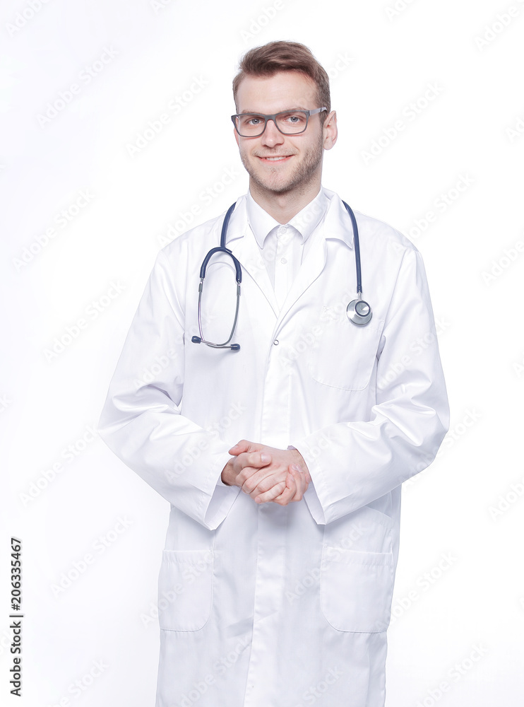 in full growth.portrait of a confident therapist .isolated on white in full growth.portrait of a confident therapist .isolated on white
