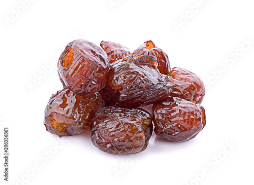 sweet dried chinese dates on white background.