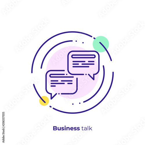 Finance discussion line art icon, business talk vector art, outline digital contact illustration