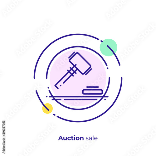 Finance auction line art icon, business case judgement vector art, outline digital bargain illustration