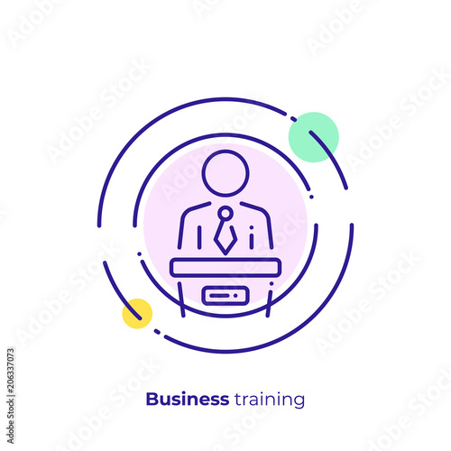 Finance report line art icon, business presentation vector art, outline digital meetup illustration