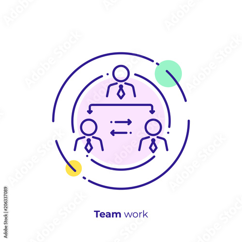 Finance hierarchy line art icon, business management vector art, outline digital remote team illustration