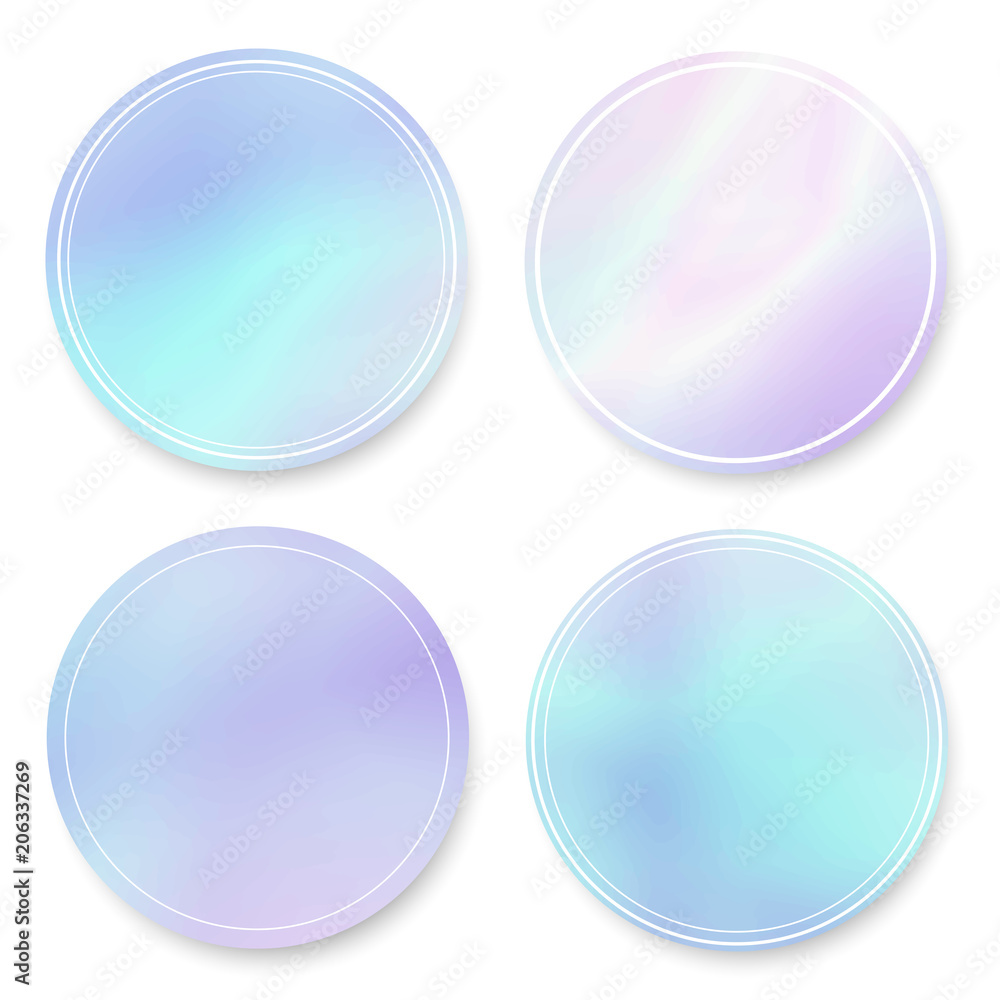 Soft fluid, holographic,gradient round frames set on white Soft fluid, holographic,gradient round frames set on white
