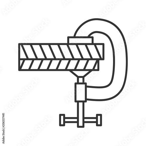 Screw clamp holding wooden planks linear icon