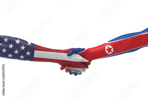 American North Korean Handshake Bilateral talks 3D render
