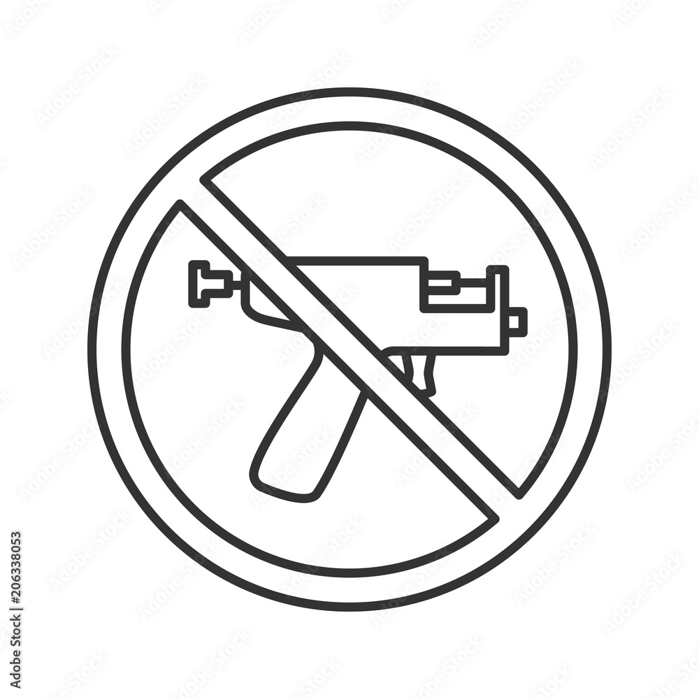 Forbidden sign with piercing gun linear icon Forbidden sign with piercing gun linear icon