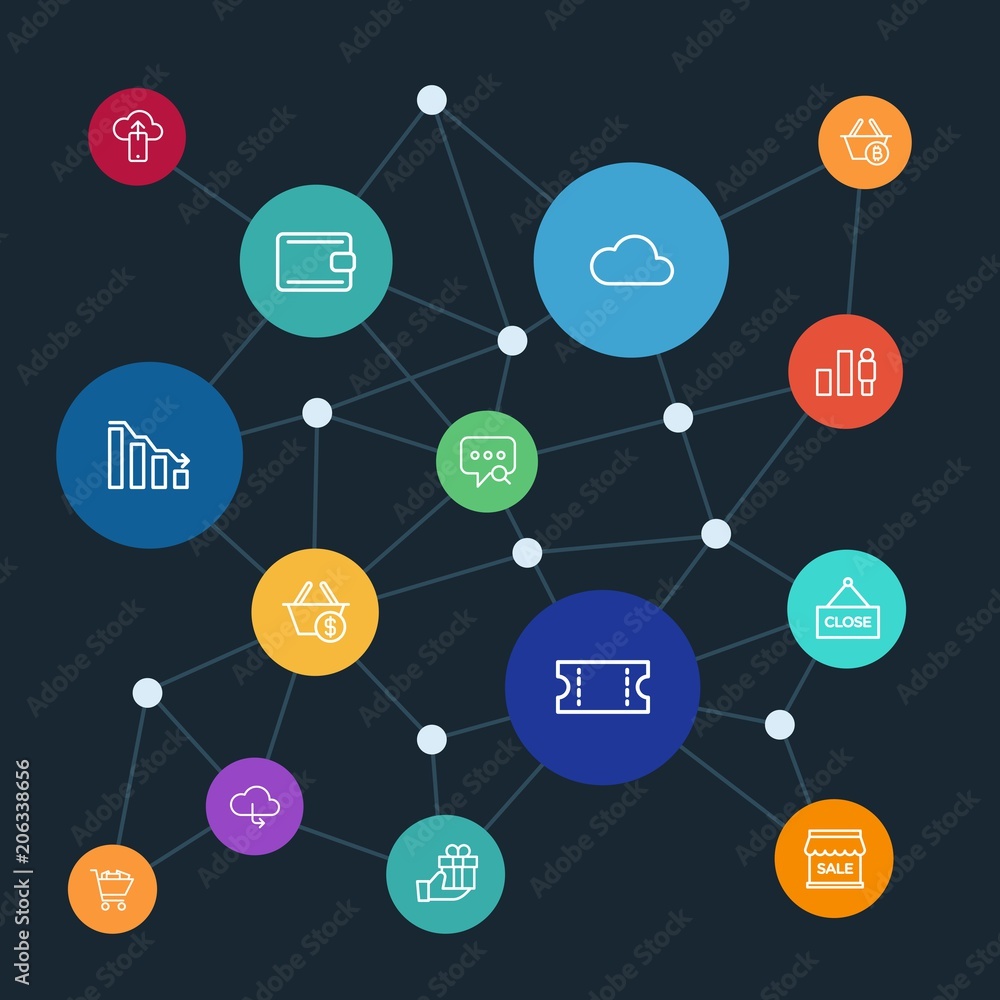 Abstract background with polygonal connected lines. Set of networking, charts, chat and messenger, security, shopping outline icons. Can be use for websites, mobile apps, presentations. Abstract background with polygonal connected lines. Set of networking, charts, chat and messenger, security, shopping outline icons. Can be use for websites, mobile apps, presentations.