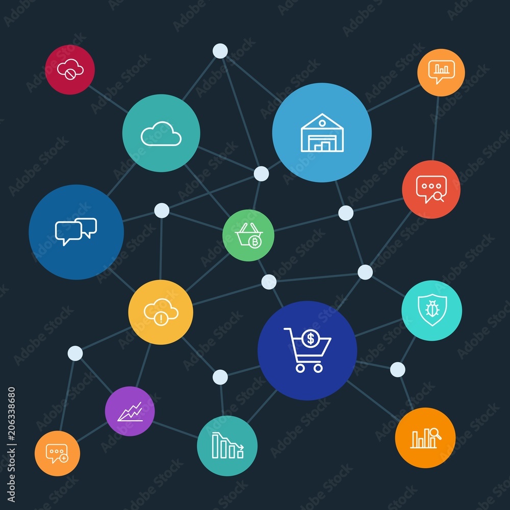 Abstract background with polygonal connected lines. Set of networking, charts, chat and messenger, security, shopping outline icons. Can be use for websites, mobile apps, presentations. Abstract background with polygonal connected lines. Set of networking, charts, chat and messenger, security, shopping outline icons. Can be use for websites, mobile apps, presentations.