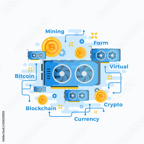 Video Card Abstract Vector Sign, Symbol or Emblem Template. Flat Style Crypto Currency GPU Bitcoin Mining Hardware Illustration. Personal Computer Component Icon.