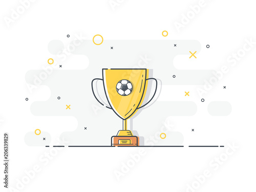 Golden trophy cup. Trendy flat vector on white background. Vector Illustration. 