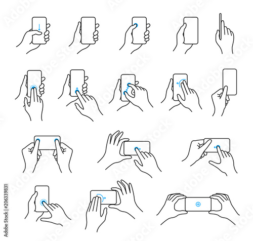 Phone in hand icon set