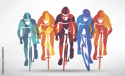 cycling race stylized background, cyclist vector silhouettes