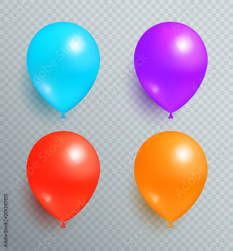 Set Flying Balloons of Blue Purple Red and Orange