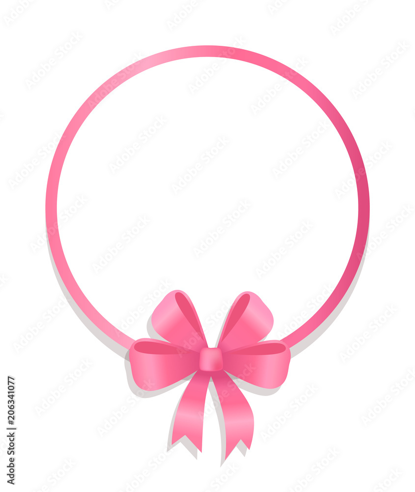 Round Pink Border Decorated by Silk Bow Vector