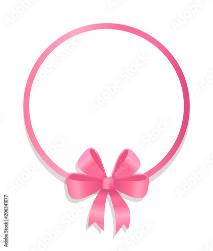 Round Pink Border Decorated by Silk Bow Vector