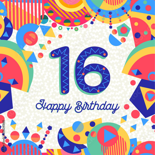Sixteen 16 year birthday greeting card number