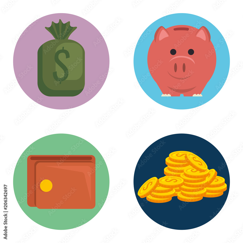 money financial set icons vector illustration design