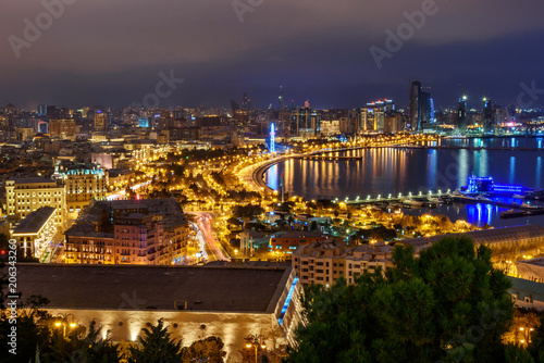 Night view of the city and Baku boulevard. Baku. Azerbaijan