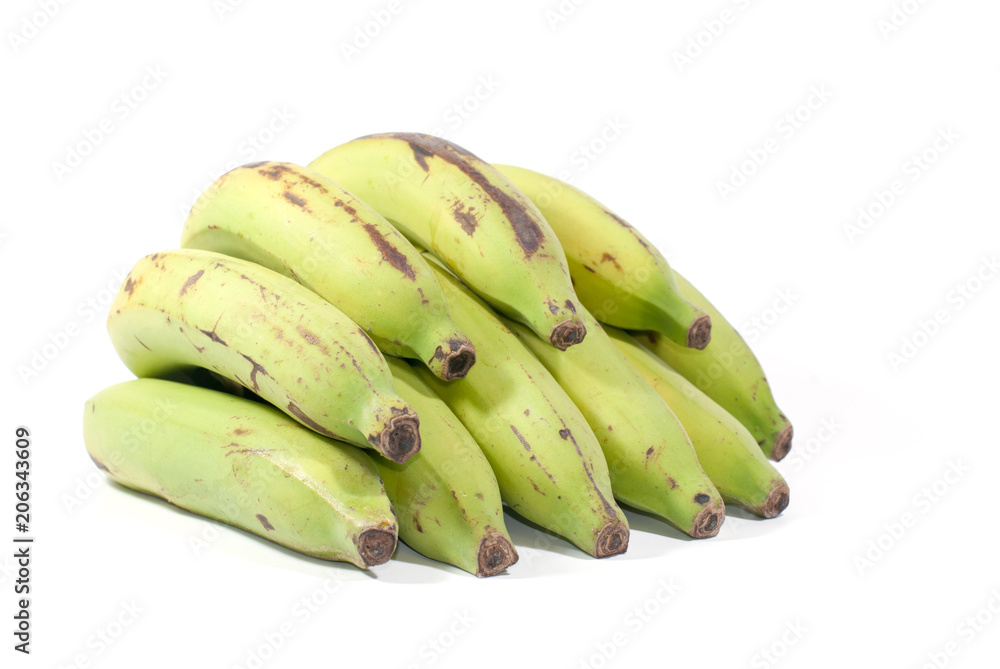 Half green half yellow bananas with some stains taken on white screen, good for food content Half green half yellow bananas with some stains taken on white screen, good for food content