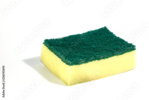 Used scrub sponge on white background with light from right side, green and yellow layers