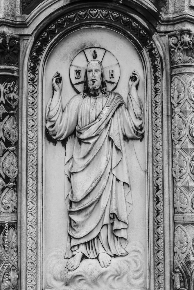 Ancient bas-relief of Jesus - black and white pattern