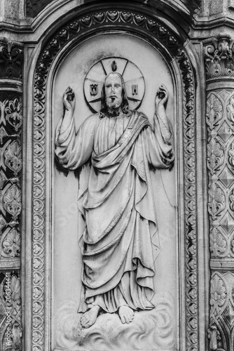 Ancient bas-relief of Jesus - black and white pattern