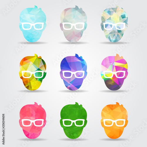 set of abstract colorful geometric flat Male face with glasses s photo