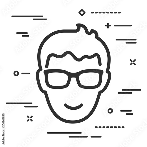 Flat happy head of man with glasses icon on a white background w