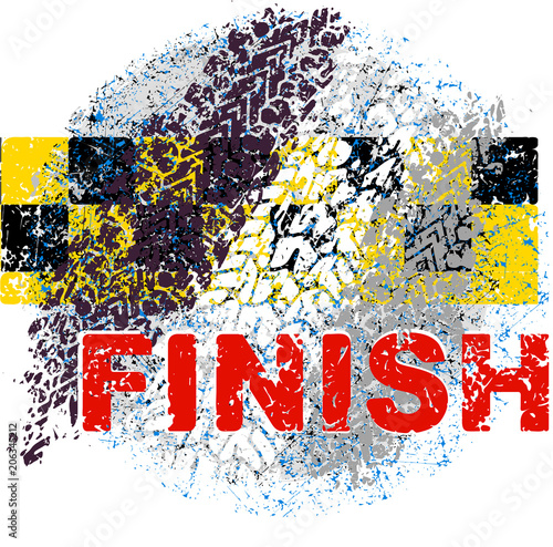 Auto car finish racing line with squares and tyre traces design template