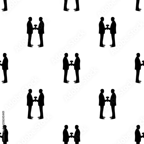 Seamless pattern with black silhouettes of grooms. Same-sex marriage.