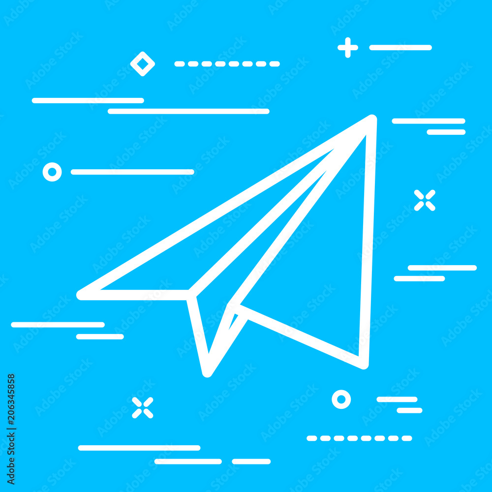 white linear paper plane icon on blue background