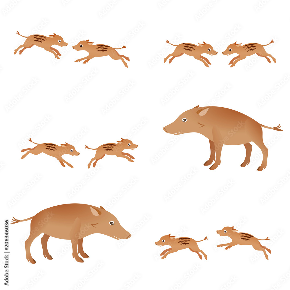イノシシの親子 イラストセット Stock Illustration Adobe Stock
