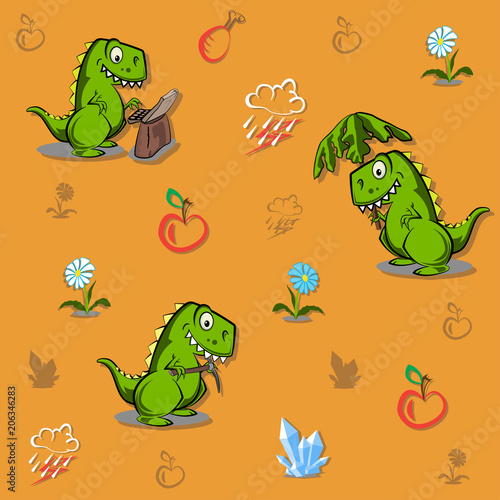 Seamless pattern with funny dinosaurs . Ideal for cards, invitations, party, banners, kindergarten, baby shower, preschool and children room decoration.