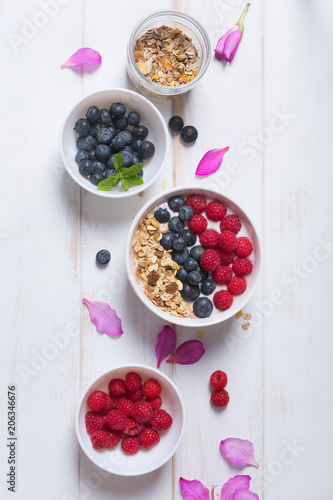 Smoothie bowl with yogurt  fresh berries and cereal