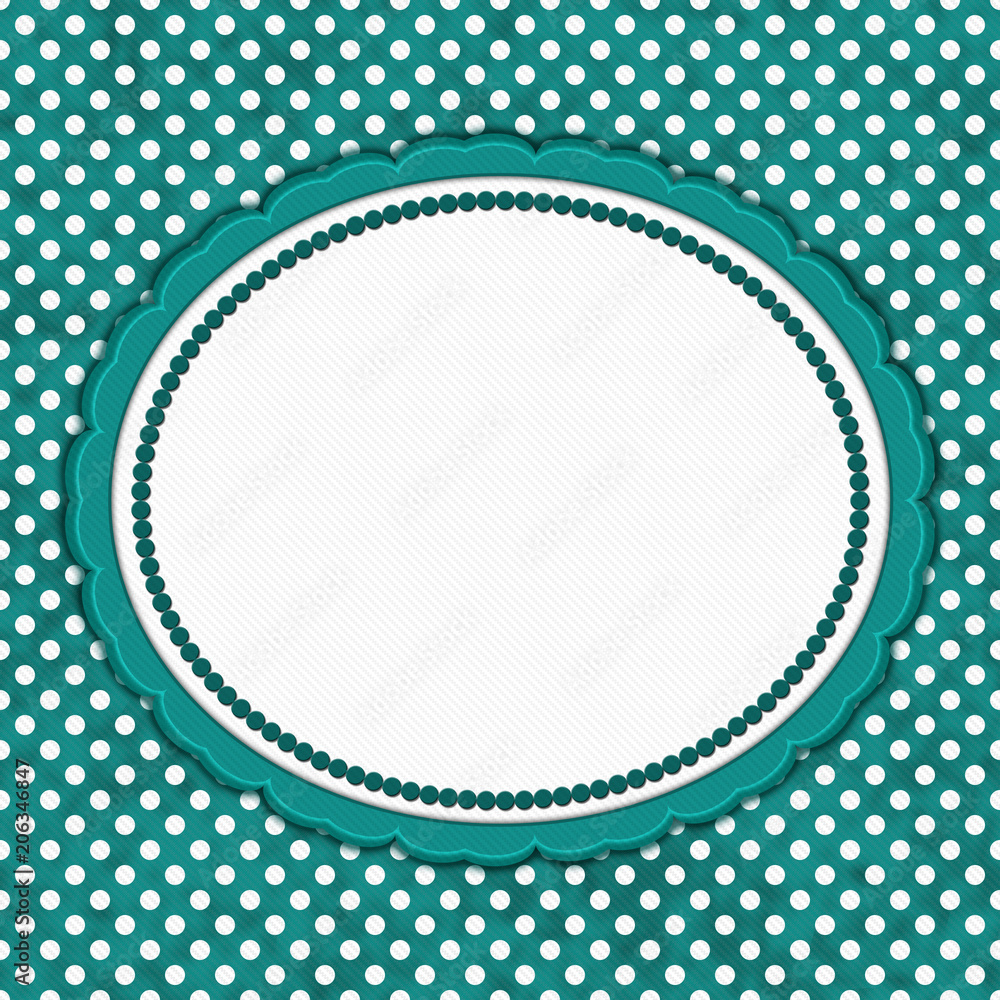 Teal and white polka dot oval border with copy space Teal and white polka dot oval border with copy space