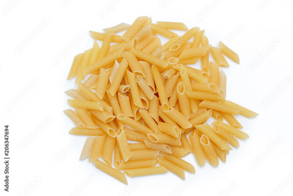 heap of raw pasta isolated on white background. italian food or cuisine heap of raw pasta isolated on white background. italian food or cuisine