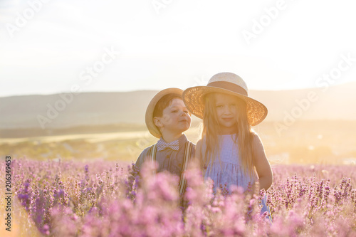 Brother and sister in lavender field