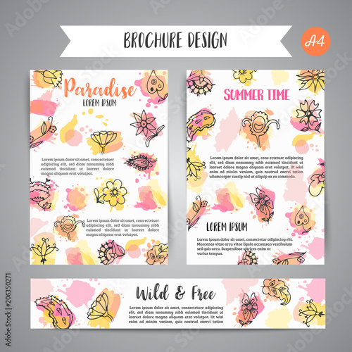 Isolated creative background cards with flowers. Hand drawn floral elements. Vector template banners forposter  invitation  flyer  party  wedding  brochure