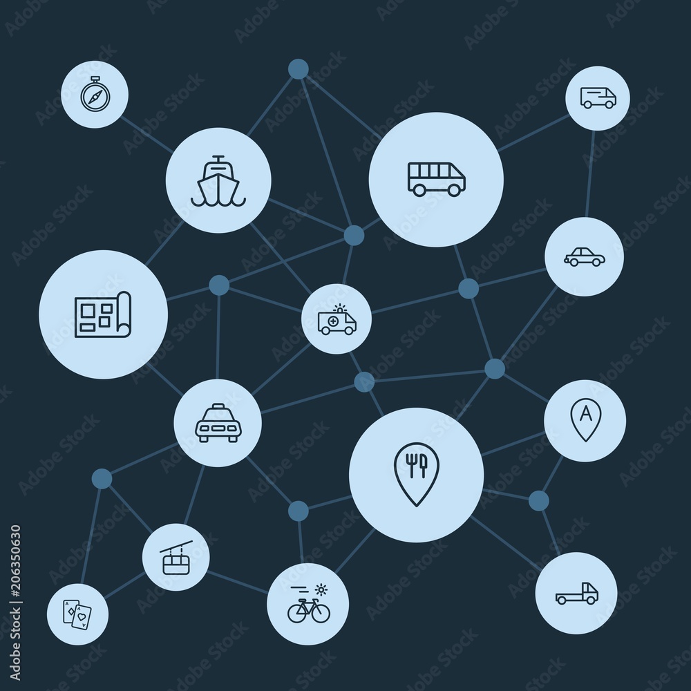 Εκτύπωση καμβά Abstract background with polygonal connected lines and transports, location, travel outline icons