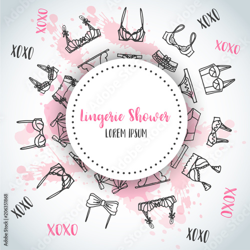 Bridal Shower invitation Lingerie Fashion bra and pantie. Web header template Vector illustration Lingeries
