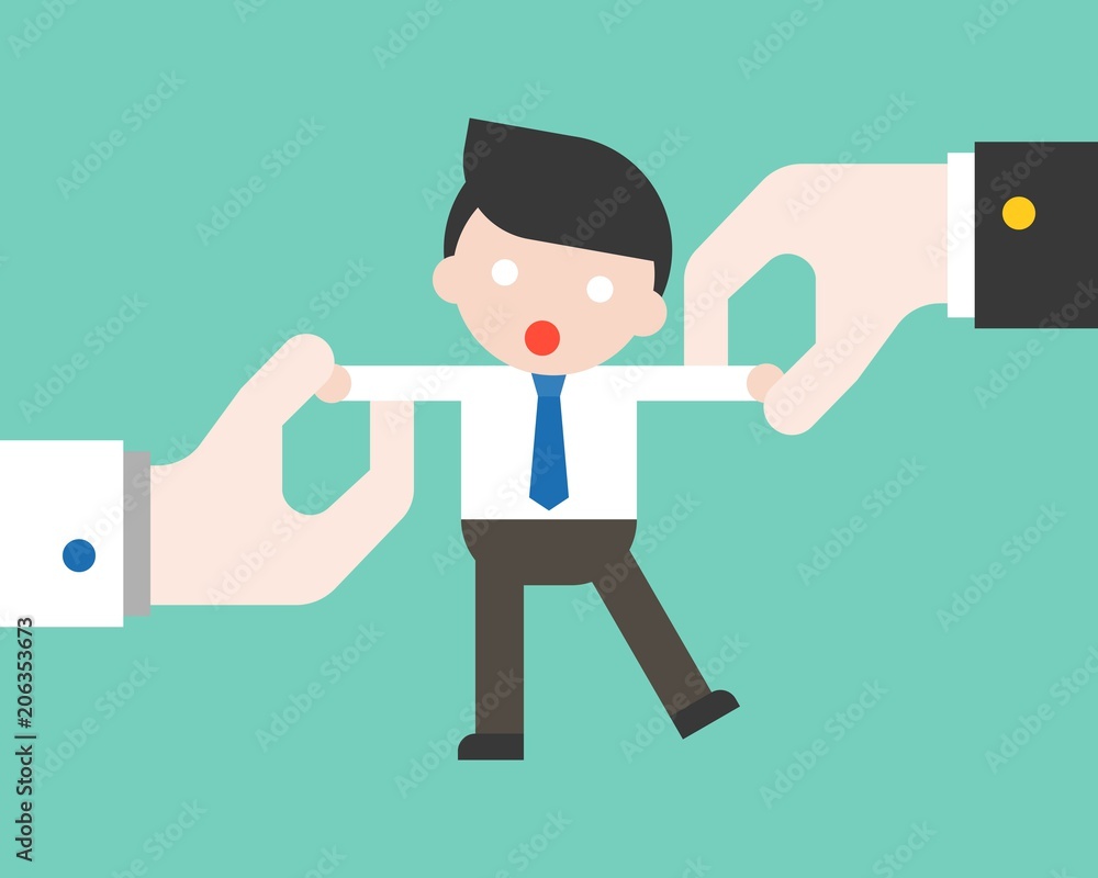 Businessman pulled by two hand, flat design Businessman pulled by two hand, flat design