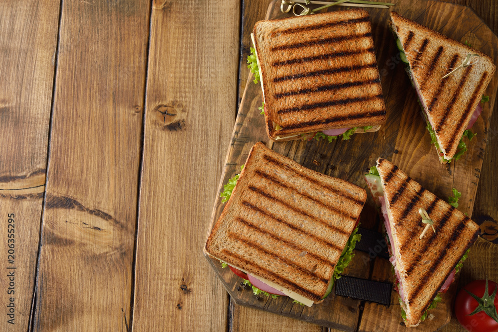 Sandwich with cucumber, cheese and ham Sandwich with cucumber, cheese and ham