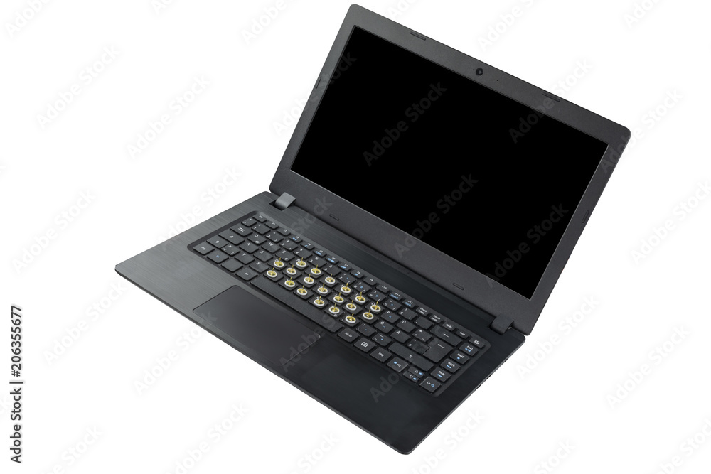Tastatur mit Reisnägel mit schwarzem Bildschirm Tastatur mit Reisnägel mit schwarzem Bildschirm