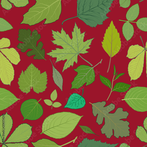 Green leaves seamless pattern 01. Vector seamless pattern of green leaves. The file has three different backgrounds.