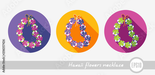 Hawaii flowers necklace, wreath icon. Vacation