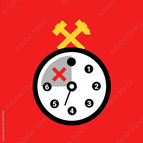 Six-hour working hours during workday. Shortened period of time at work and job. More leisure and free vacant time for worker and laborer. Vector illustration
